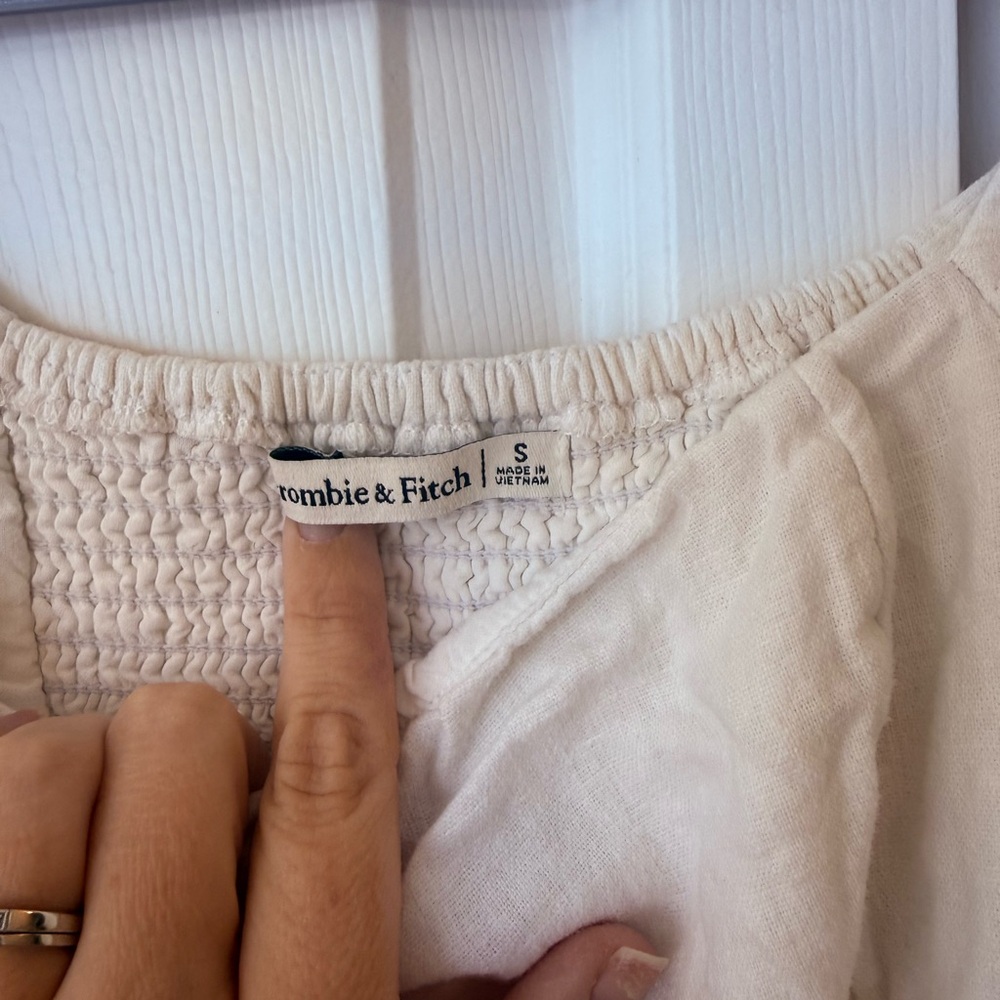 Abercrombie and fitch white cropped puff sleeve top linen blend - Picture 2 of 4